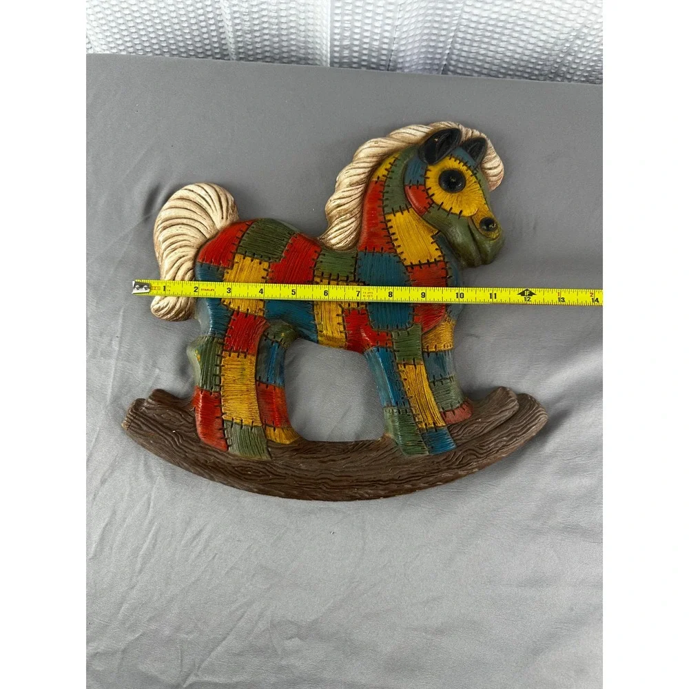 VINTAGE 1970'S Patchwork Rocking Horse & Bear Molded Foam Wall Hangings Set Of 2